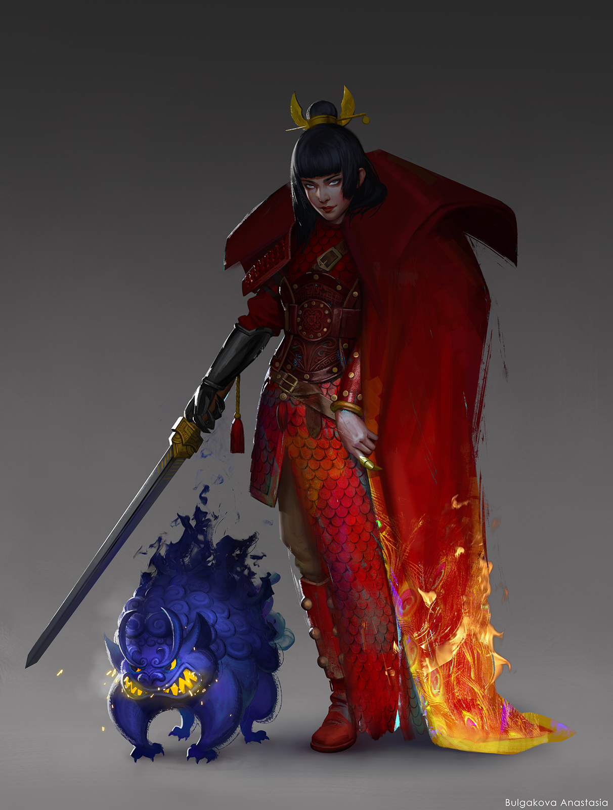 China - My, China, Characters (edit), Drawing, Weapon, Armor, GIF, Longpost, , Concept Art, Digital drawing