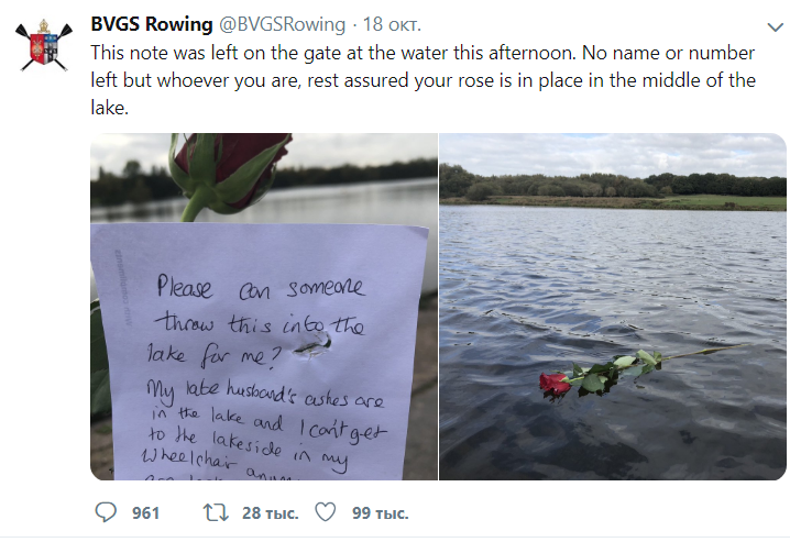 A rowing coach posted this on Twitter - Love, Memory, Old age, Lake, the Rose, Touching, Twitter