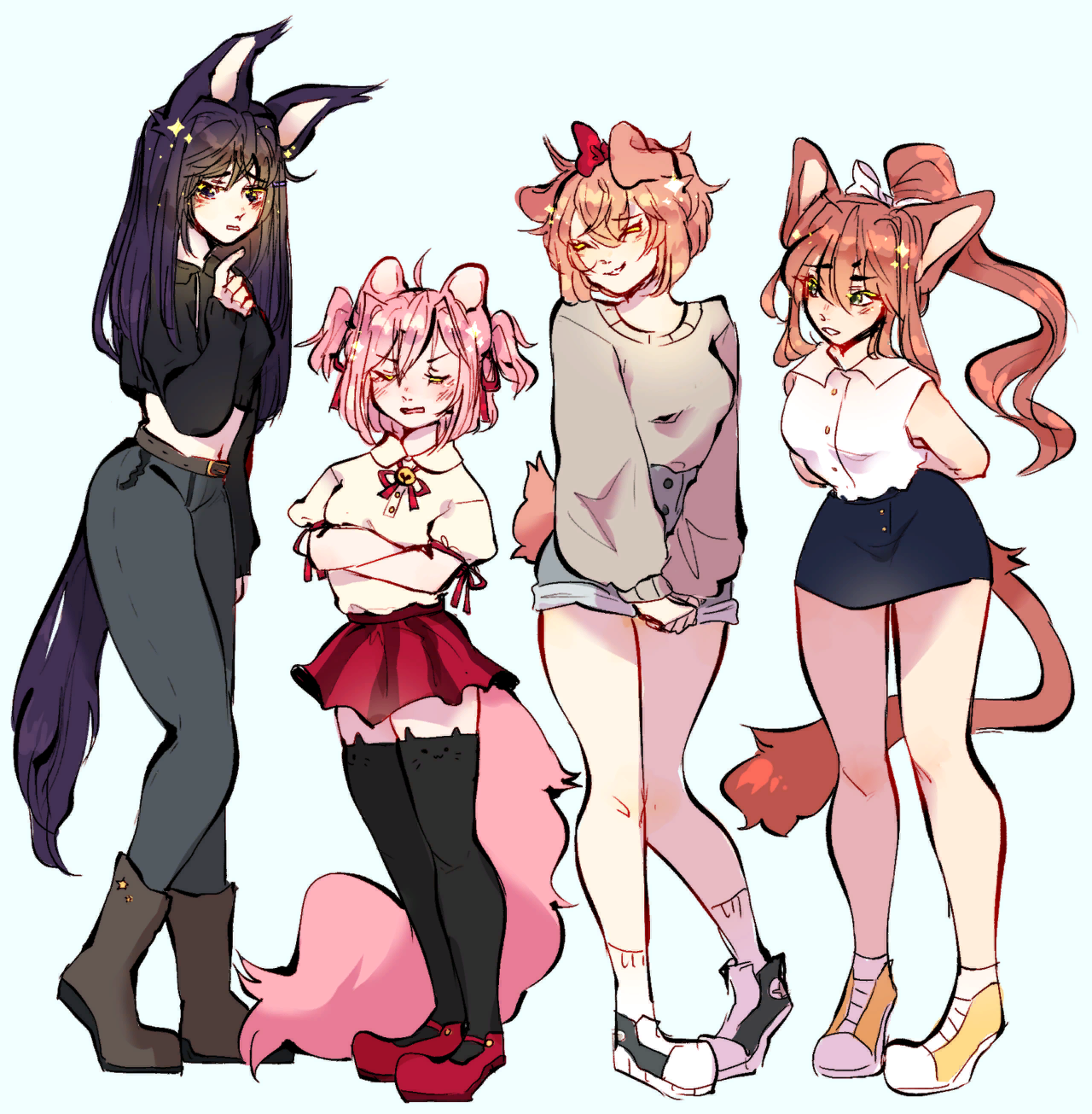 Doki Doki Neko club - Doki Doki Literature Club, Sayori, Natsuki, Yuri DDLC, Monika, Anime art, Visual novel, Neko