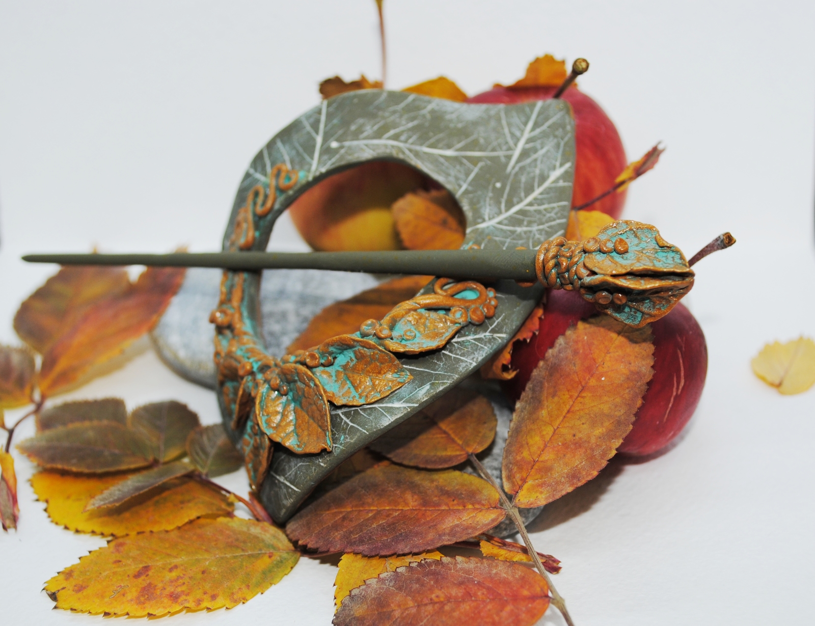 Hairpin - brooch Breath of autumn - My, Polymer clay, Barrette, Autumn, Longpost