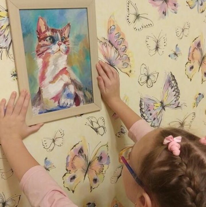 Cute cat Purr - painted a picture for the children's room - My, Spiceartru, , Oil painting, cat, Longpost