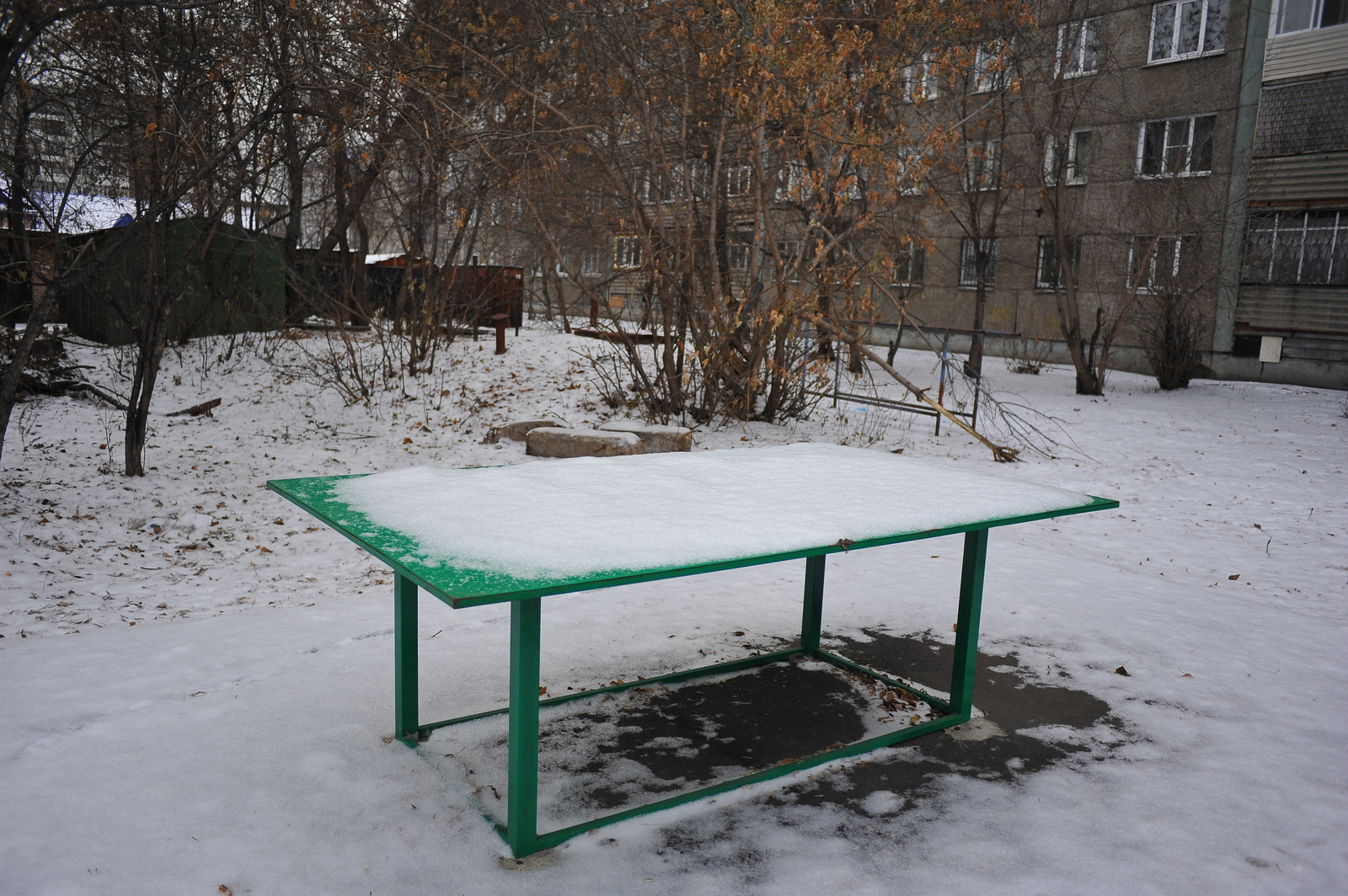 Table tennis. - My, Town, Winter, Snow, Table tennis