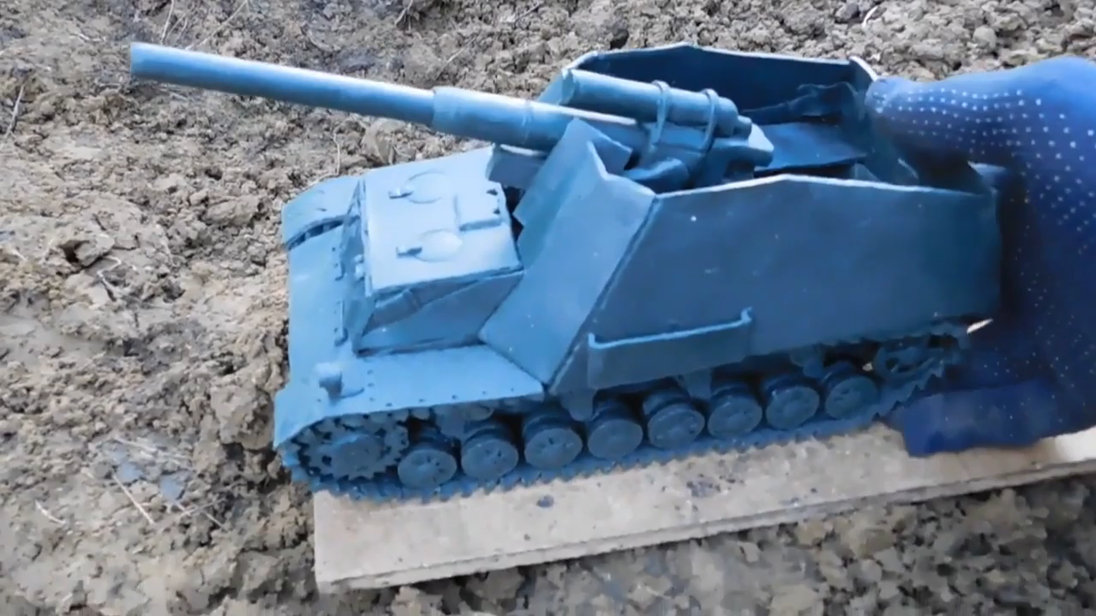 Shelling a tank from a mortar with plasticine and firecrackers - Plasticine, Tanks, Artillery, Shelling, , Childhood, Advertising, Video, GIF, Longpost