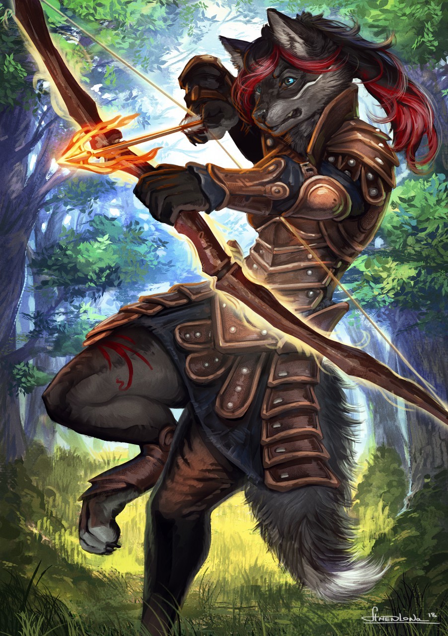 Jacki - Furry, Art, Weapon, , Wolf, Forest