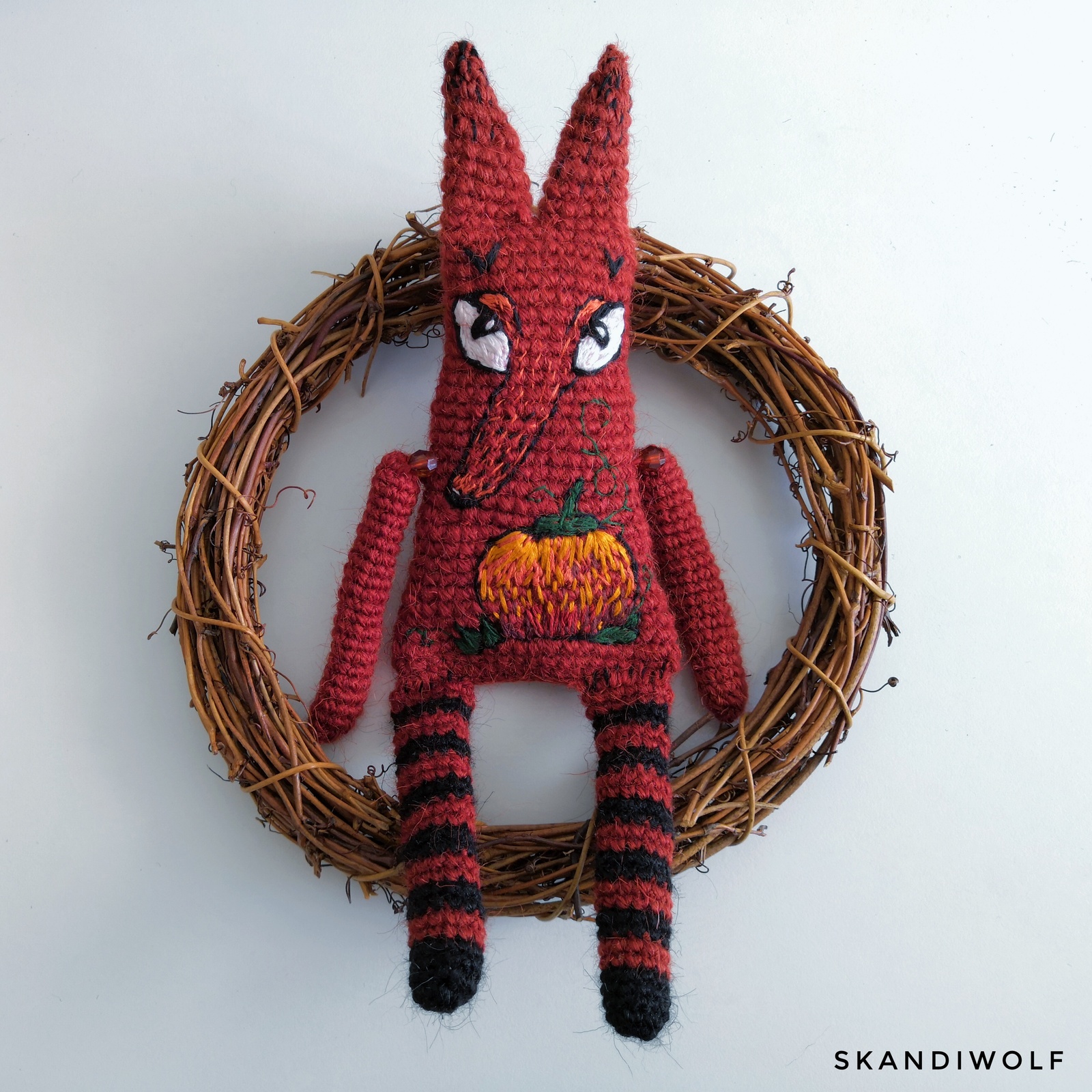 wolf pumpkins - My, Amigurumi, Doll, Toys, Soft toy, Wolf, Knitting, Crochet, Needlework without process, Longpost