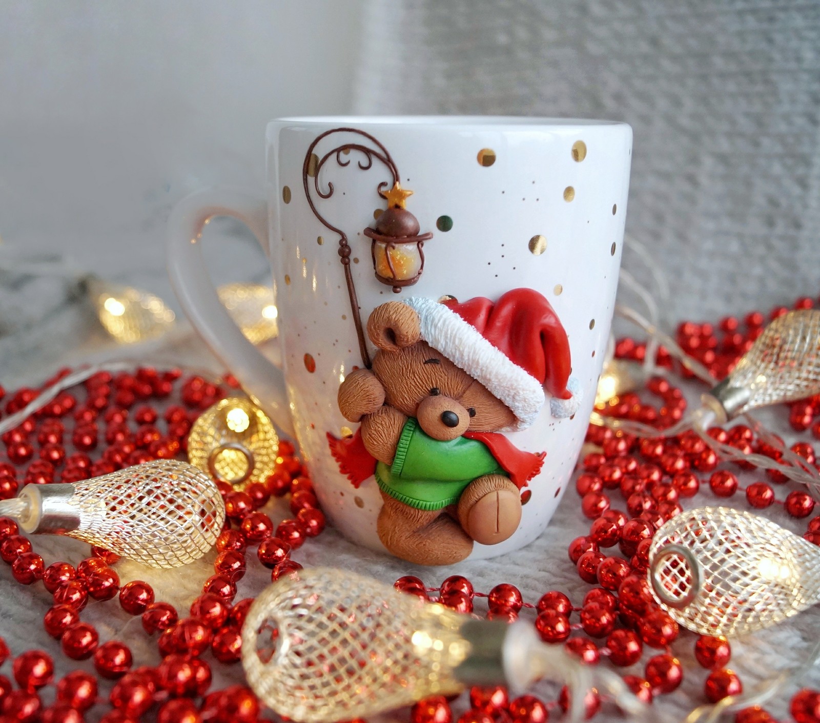 New Year's mug - My, Polymer clay, Milota, The Bears, New Year, With your own hands, Needlework without process