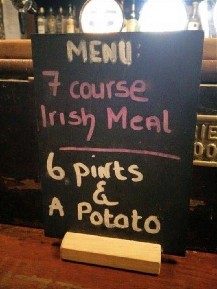 Irish menu. - Humor, Ireland, Beer, Menu