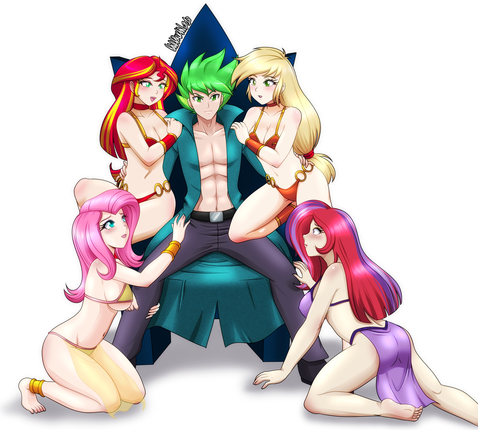 Гарем Спайка - My Little Pony, Хуманизация, Sunset Shimmer, Moondancer, Fluttershy, Applejack, Spike, MLP Edge