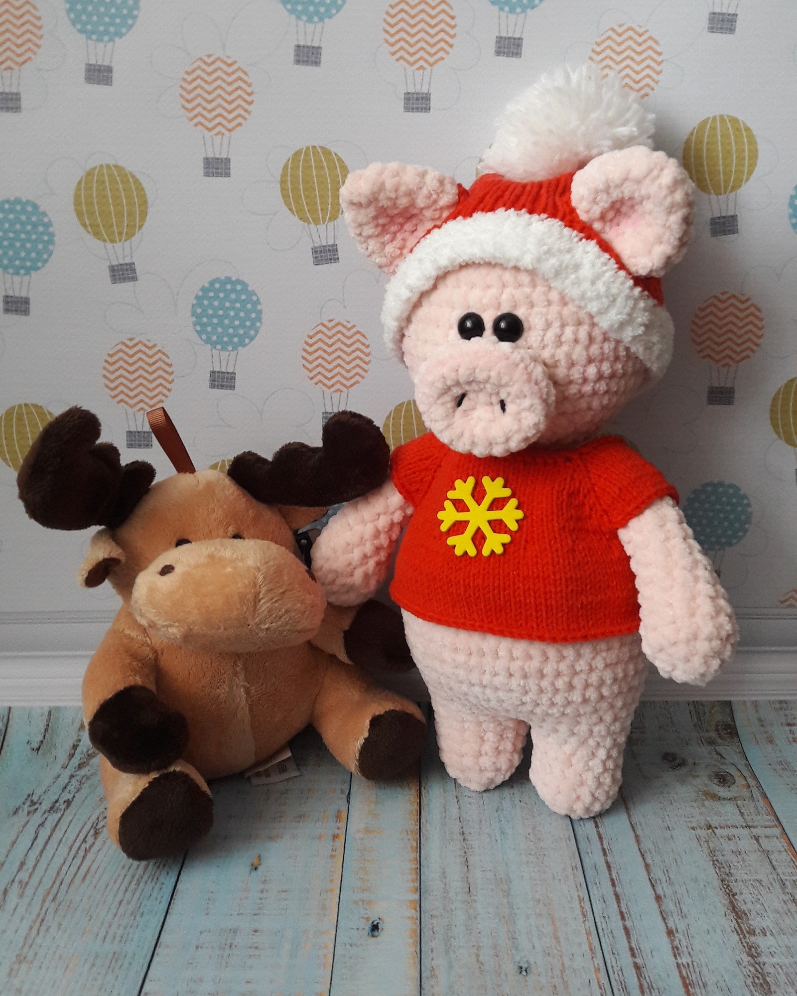 Santa Oink and Elk Benedict) - My, New Year, Presents, Handmade, Father Frost, Knitting, Creation, Needlework without process