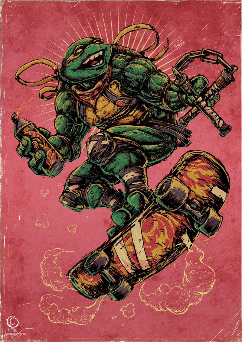 Michelangelo - My, Michelangelo, Teenage Mutant Ninja Turtles, Longpost, Cartoons, Drawing, Digital drawing