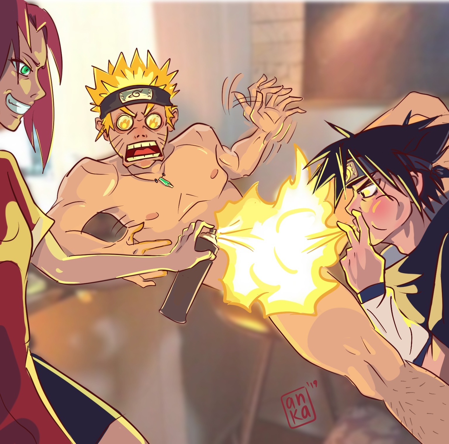 #crunch_challenge Naniii!!!??? I yelled from the challenge... and Naruto got burned - My, Naruto, , Sasuke Uchiha, Sakura, Crunch, Sakura haruno