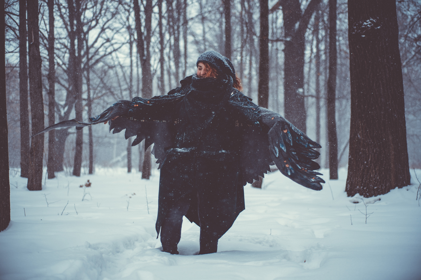 Shawl Wings #2 (or the vicissitudes of filming in the snow) - My, Kai Yara, Wings, Shawl, Boho, , Winter, Longpost