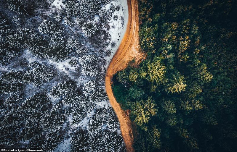 Два времени года в одном пейзаже. Фото с дрона - Времена года, Дрон, Квадрокоптер, Фотография, Красота, С высоты