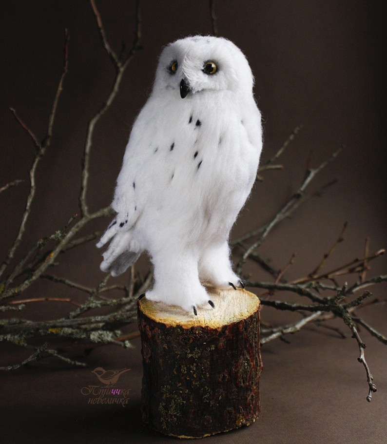 Polar owl. Dry felting from wool. - My, Dry felting, Needlework, Handmade, Harry Potter, Needlework without process, Owl, Wallow, Longpost