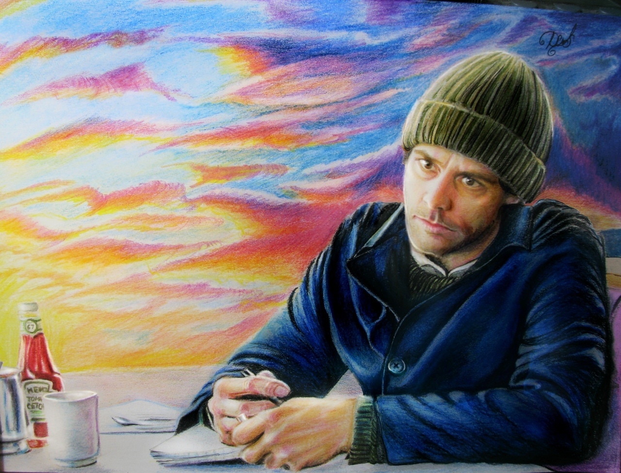 First drawings this year :) - My, Art, Eternal Sunshine of the Spotless Mind, Creation, Colour pencils, Kate Winslet, Jim carrey, Sky, Drawing