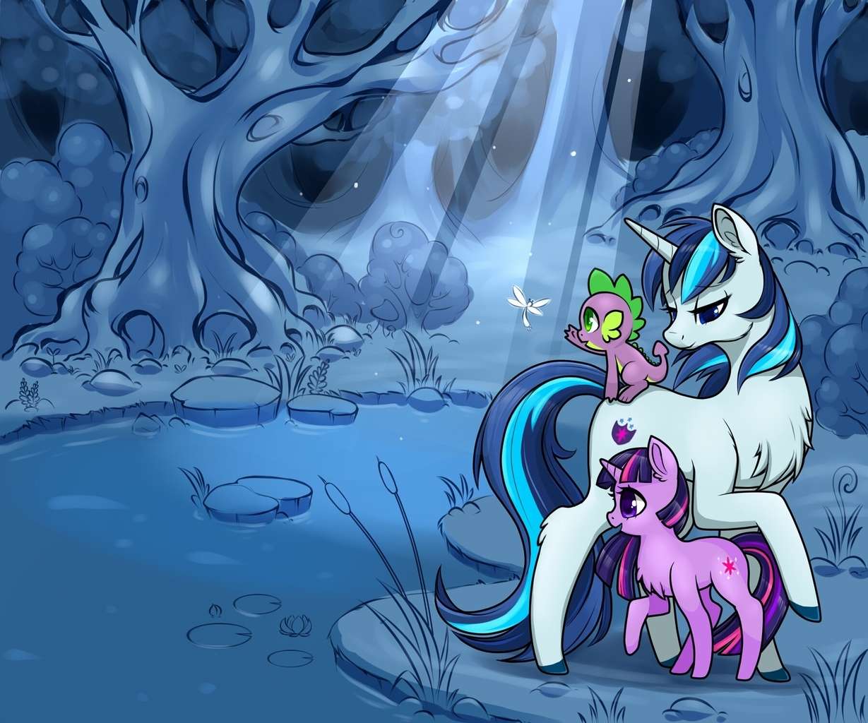 Walk in the woods - My little pony, Twilight sparkle, Shining armor, Spike, Art, PonyArt