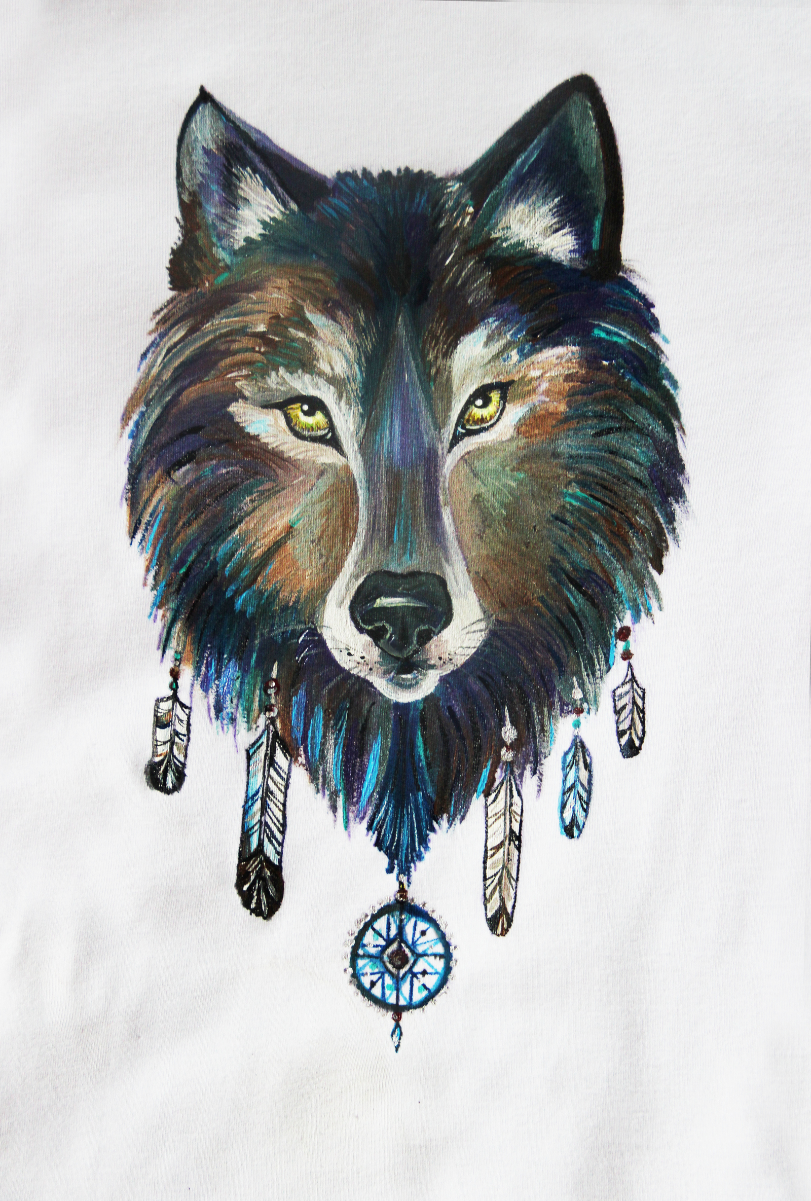 Wolf and raven. T-shirt painting - Crow, Wolf, Painting on fabric, My, T-shirt, Painting, Longpost, Creation, Acrylic, Handmade