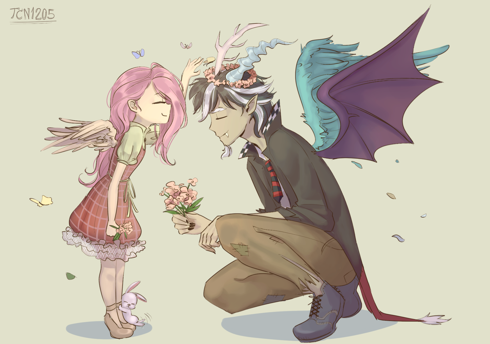 Little Shy - My Little Pony, Fluttershy, MLP Discord, Looknamtcn, Angel Bunny, Хуманизация