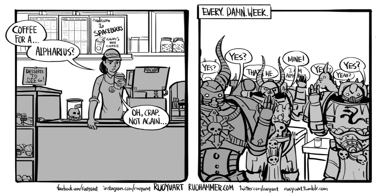 Starbucks in a world of far dark future - Warhammer 40k, Wh humor, Comics, Alpha-legion, Ruo yu chen, Alpharius