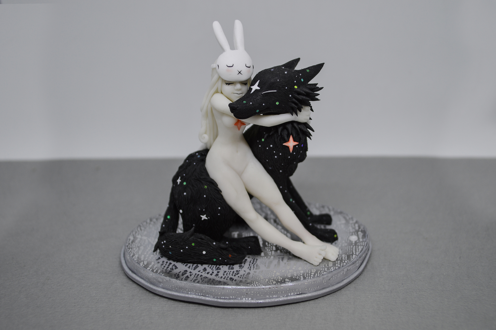 Star Wolf and Bunny Girl. Based on an illustration by Chiara Bautista. - My, Chiara Bautista, Polymer clay, Wolf, Longpost, Figurine, Girls, Needlework, Needlework without process, Figurines