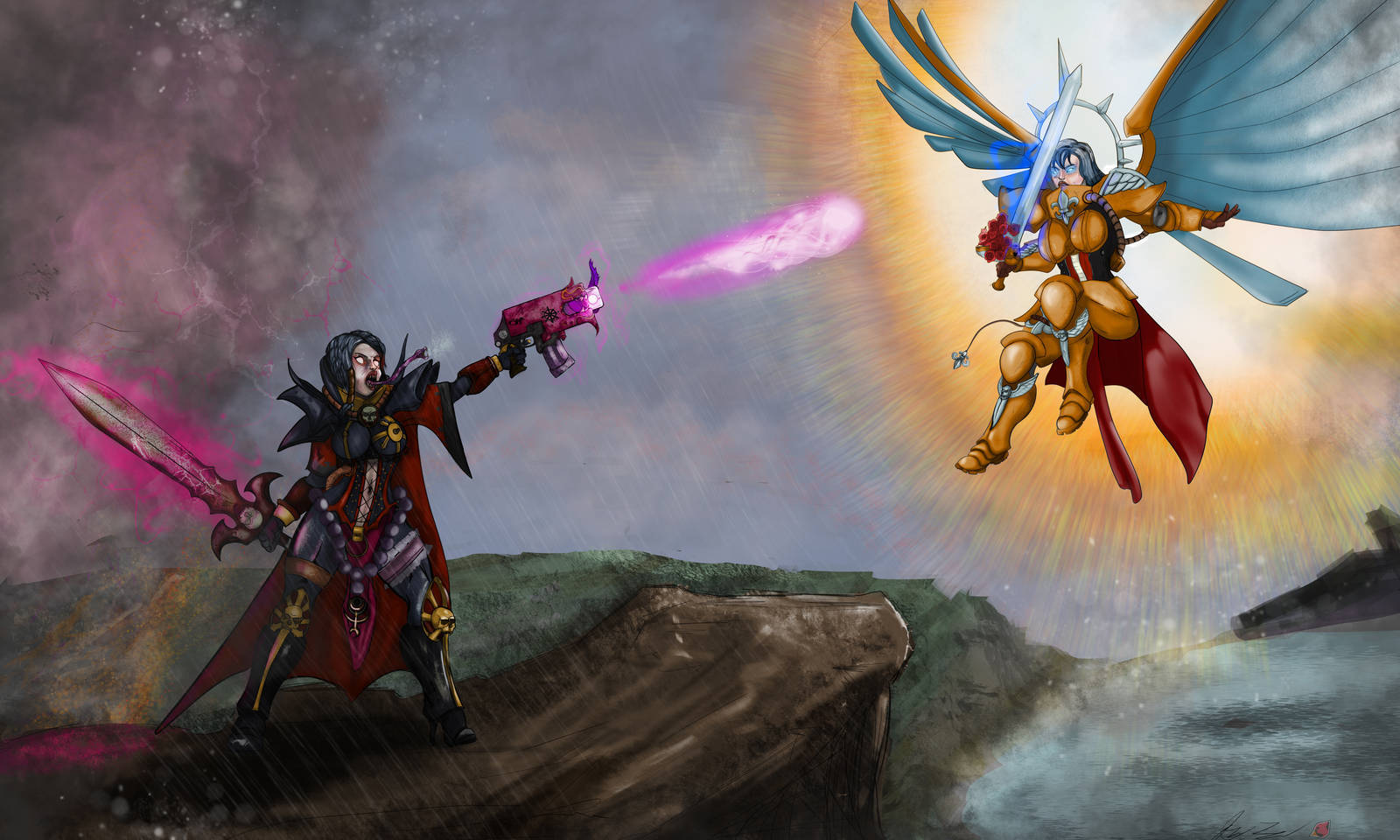 Miriael Sabathiel vs Saint Celestine - Warhammer 40k, Adepta Sororitas, Saint Celestine, , Slaanesh, Wh Art