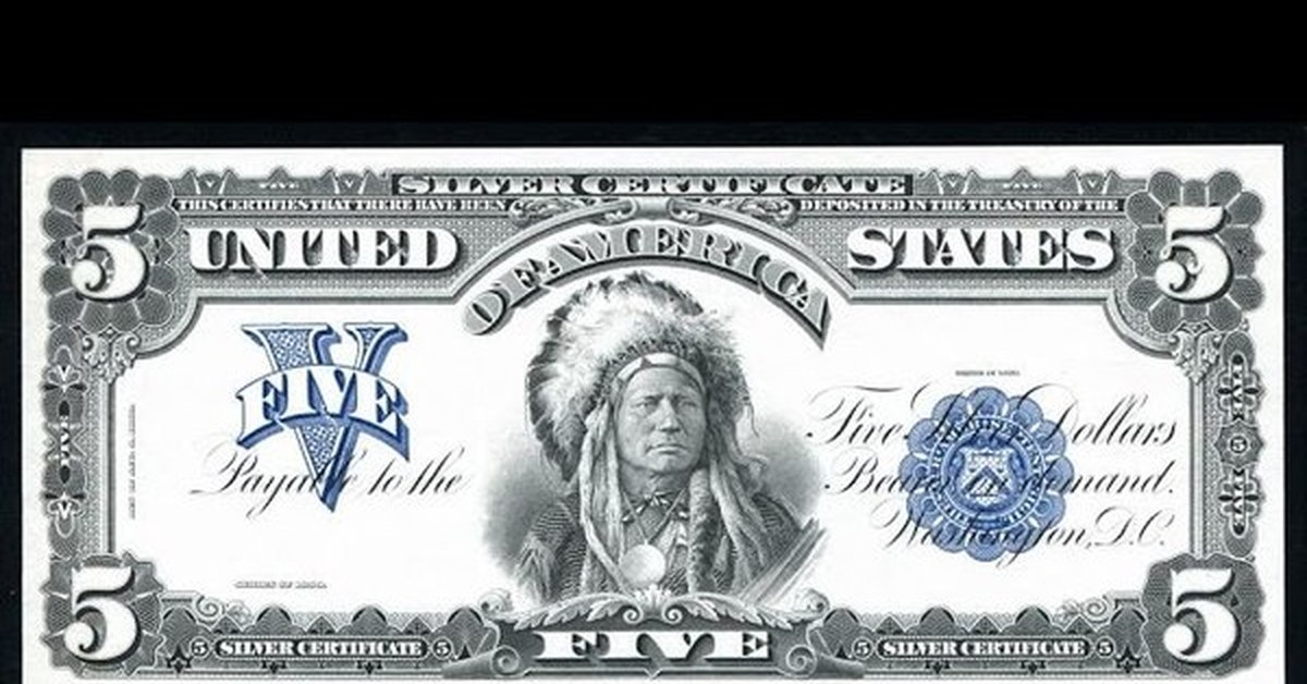 Us currency. Доллар с индейцем бумажный. 5 Долларов 1899. 5 Долларовая купюра. 5 Долларов банкнота.