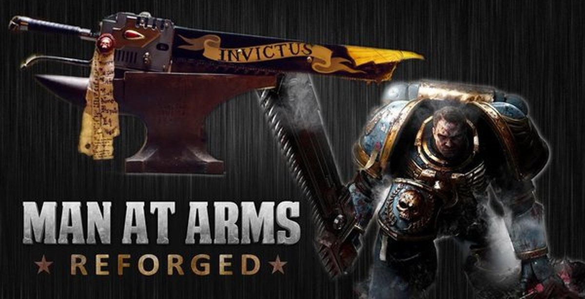 Man at arms. Цепной меч вархаммер. Пиломеч вархаммер. Меч бензопила Warhammer 40000. Меч бензопила вархаммер.